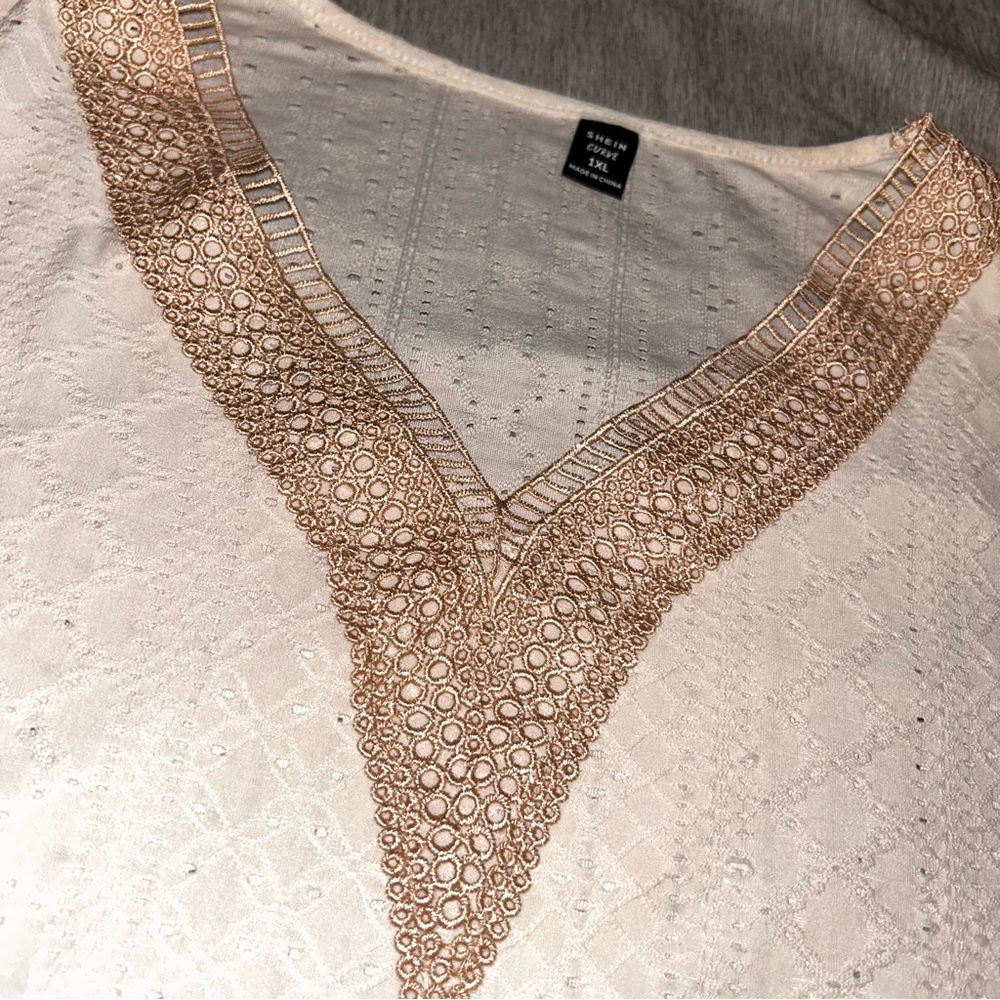SHEIN Cream and Gold V-Neck Blouse